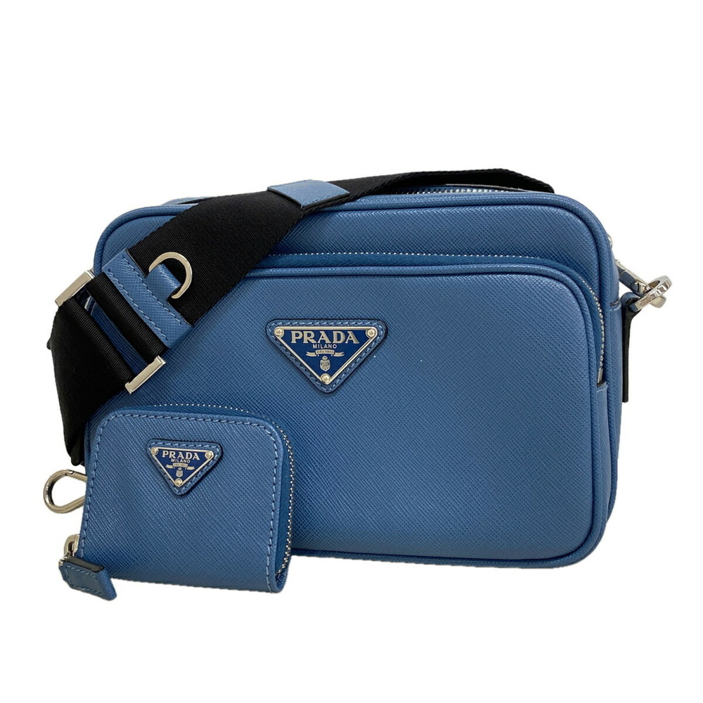Prada shoulder bag, leather, blue, men's